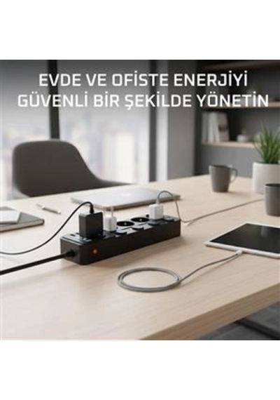 Akım Korumalı 4 Lü Priz 2xusb 2xtype-c Çıkış Yüksek Gerilim Koruma Priz Çoğaltıcı 0 - 2 M