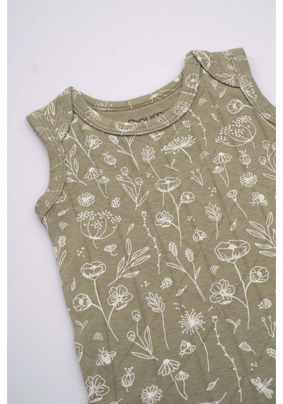 Boumini Kolsuz Çıtçıtlı Atlet Müslin Bebek Body Wild Flowers Yeşil - Yeşil