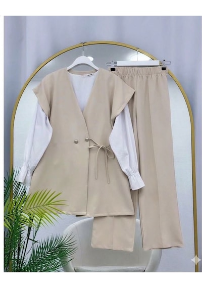 Lovie Moda Kadın Üçlü Şık Takım - Bej