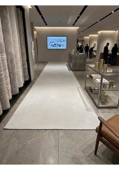 Merinos Jonas Jel Halıcılık Açık Bej Modern Kaymaz Taban Salon Hol, Koridor Mutfak Yıkanabilir Kesme Yolluk Halı Gri