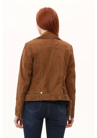 Leatinn Biker Taba Kadın Deri Mont
