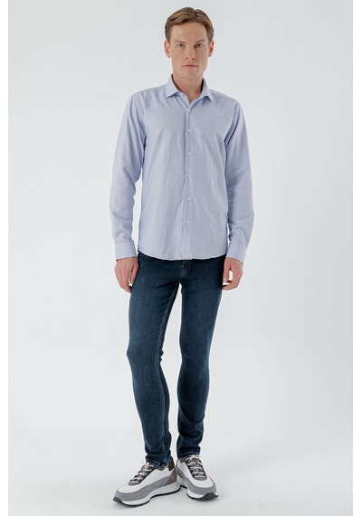 Morven Erkek Mavi Trend Baskılı Desenli İtalyan Yaka Slim Fit Gömlek 24mc004015300 Mavi
