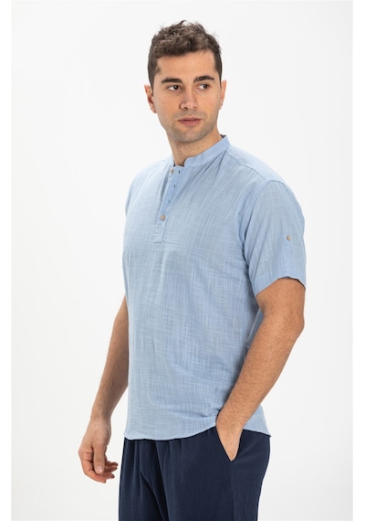 Kısa Kol Şile Bezi Bodrum Erkek T-shirt Açık Mavi 3074 Açık Mavi