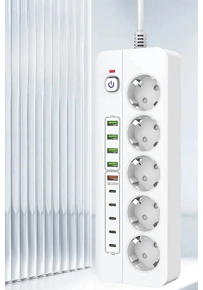 3500w Akım Korumalı 5 Li Grup Priz: 5x Usb + 5x Type-c Çıkışlı 2 Metre