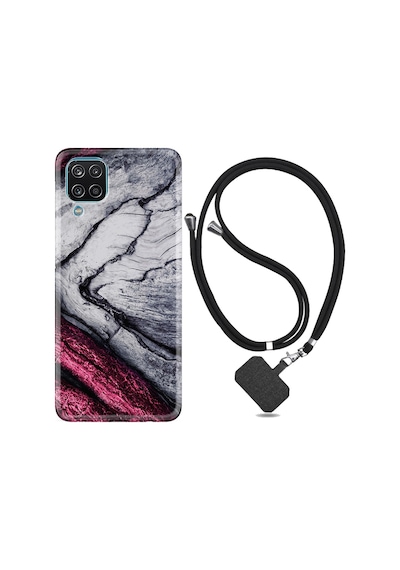 Samsung Uyumlu Galaxy A12 Kılıf Ipli Askılı Purple Gray Marble 1617