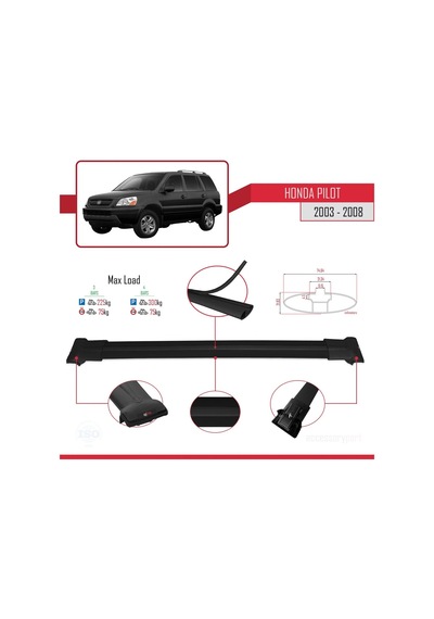 Honda Pilot 2003-2008 Arası İle Uyumlu Fly Model Ara Atkı Tavan Barı Siyah 3 Adet Bar