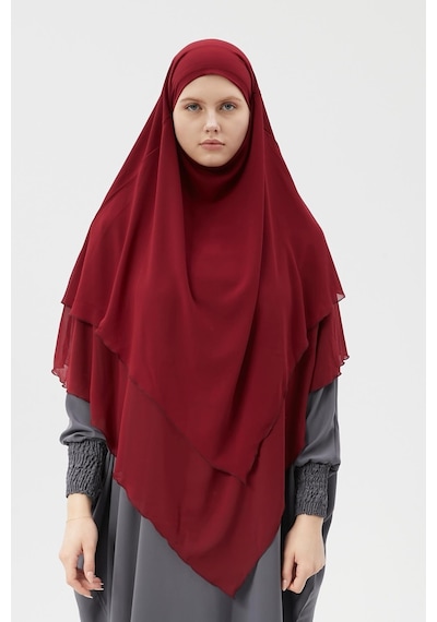 Altobeh Hazır Pratik Şifon Üç Katlı Peçeli Üçgen Hac Umre Şalı Sufle Hijab Nikap Bordo