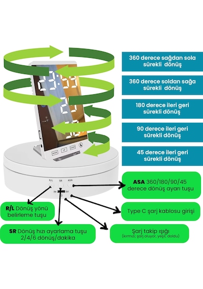 Upway Motorlu Şarjlı 360 İleri Geri Dönebilen Hız Ayarlı Ürün Gösteri Standı Beyaz