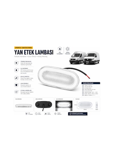 Mega Oto Market 12v Led Yan Etek Lambası Beyaz Neon Araç Altı Aydınlatma 1 Adet - Crafter Sprinter Uyumlu