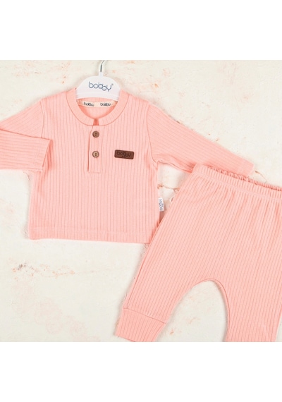 Candar 3-18 Ay Çizgili Kumaş 2'li Unisex Takımı Pembe Pembe