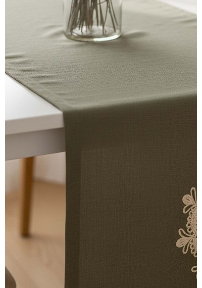 Haki Dantel Motifli Runner 50x130 Cm