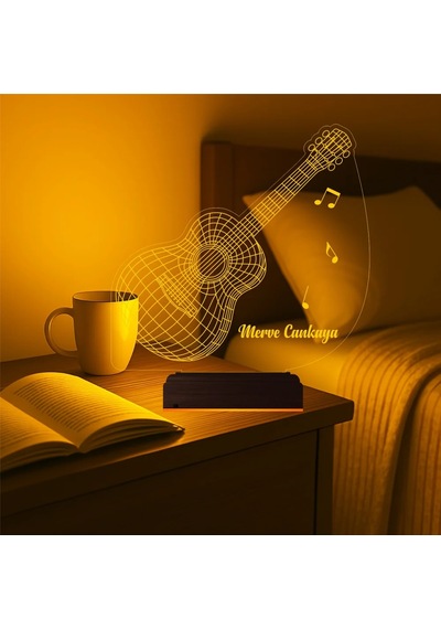 Luvivia Gitar Gitarist Müzisyen Hediyesi Kişiye Özel 3d Lamba - Masa Gece Lambası Şeffaf
