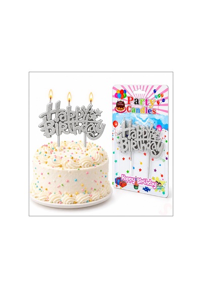 Happy Birthday Doğum Günü Pasta Mumu, 11 Cm - Gümüş
