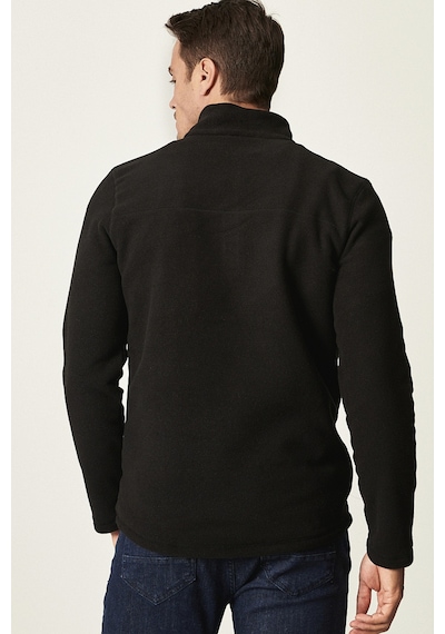 Erkek Sıyah Anti-pilling Tüylenme Yapmayan Standart Fit Dik Yaka Polar Sweatshirt Siyah
