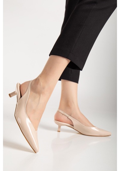 Suins Shoes Suins Stephen Model Kadın 4 Cm Kısa Mini Topuklu Rugan Ayakkabı Ten