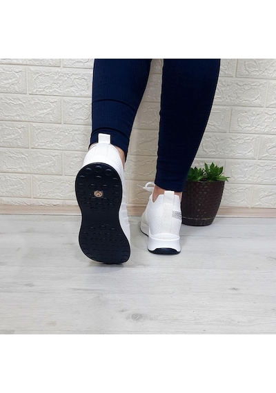 M.p 1669 Beyaz İçten Gizli Topuk 7cm Taşlı Kadın Spor Ayakkabı 001