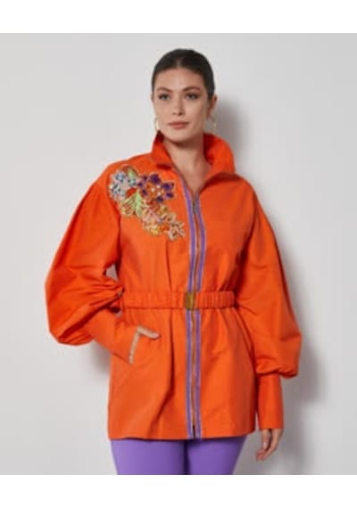 Serpil Exclusive Şık Kadın Mont- İşlemeli - Kemer Detaylı - Modern Tasarım - Günlük Kullanım İçin Mont Orange Turuncu