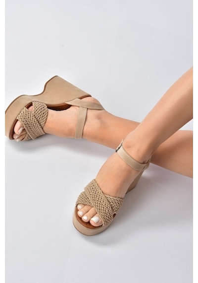 Fox Shoes Ten Süet Kadın Dolgu Topuklu Ayakkabı K250909002