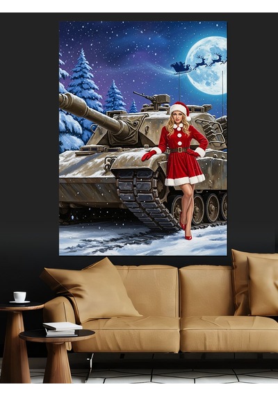 Ahşap Tablo Karda Tank Ve Kadın