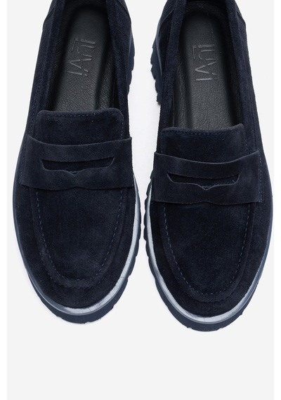Luvishoes Vıonel Koyu Lacivert Süet Hakiki Deri Kadın Loafer Ayakkabı Lacivert