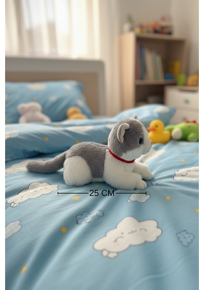 Miyavlayan Peluş Kedi 25 Cm - Yumuşacık Tüylü Sesli Uyku Arkadaşı Ve Hediye Kedi Oyuncak Gri
