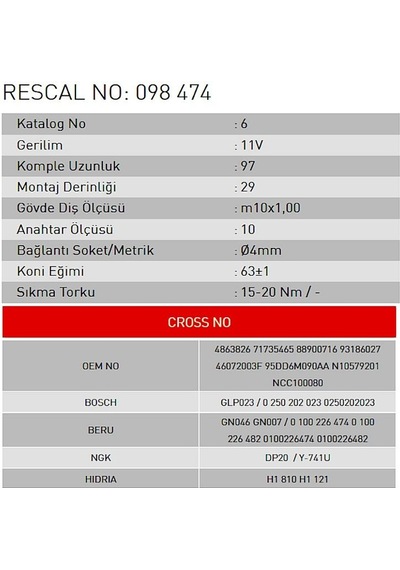 Isıtma Bujisi - Audi - Volkswagen - Skoda - Seat - Ford - Opel - Et098474