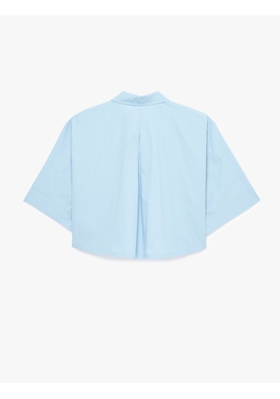 Koton Pamuklu Kargo Cep Detaylı Kısa Kollu Oversize Crop Gömlek Mavi 6sak60288pw