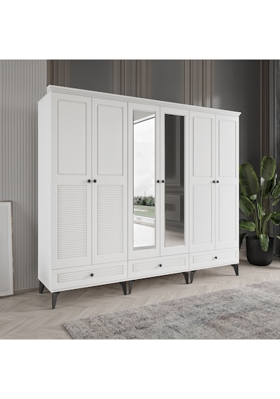 Beenal Nisa 6 Kapaklı Gardırop Dolap 240cm Beyaz-beyaz