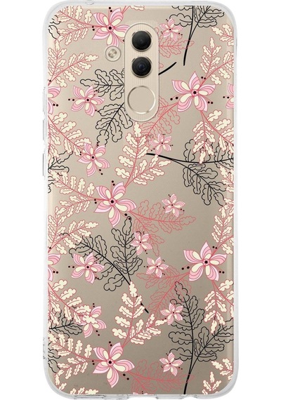 Huawei Mate 20 Lite Uyumlu Kapak Floral Kırmızı Tasarımlı Şeffaf Silikon Kılıf