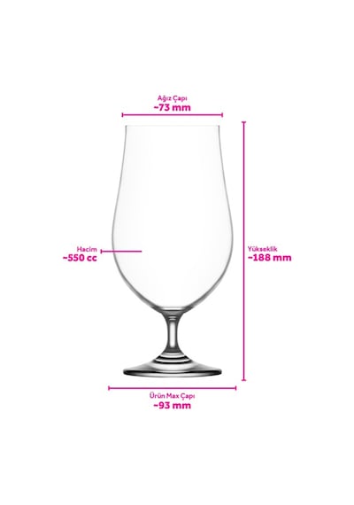 Lav Gusto Cam Bira Bardağı 6'lı 550 ml Ayaklı