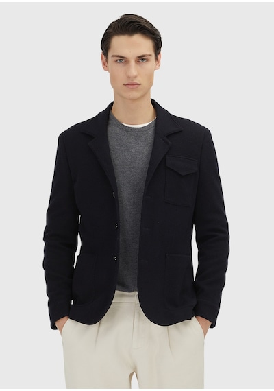 Ramsey Koyu Lacivert Düz Shirt Shoulder Slim Fit Yün Karışımlı Örme Ceket