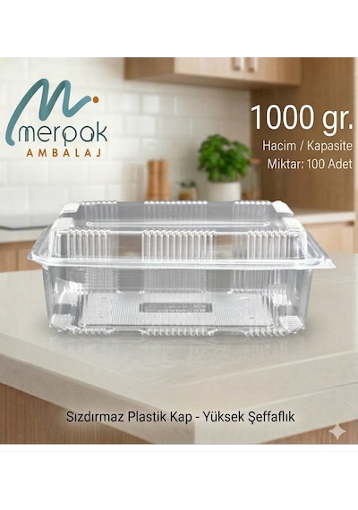 Plastik Saklama Kabı 1000 Gr 100'lü Yüksek Kapaklı Bombe Plastik Kurabiye Kabı Şeffaf Sızdırmaz Kap
