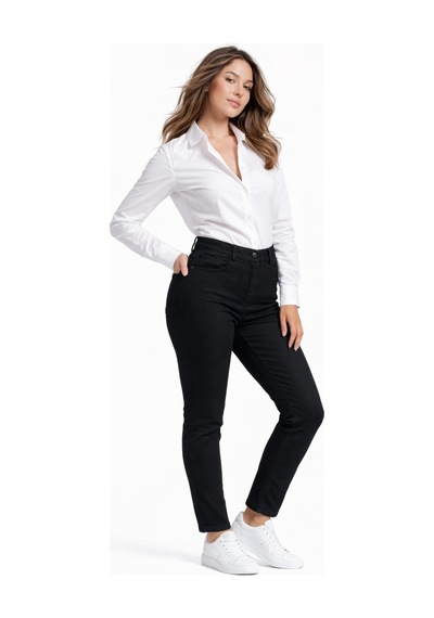 Kübra Kadın Bilek Jean Pantolon Beli Lastikli Düğmeli Bgl-st05384 Siyah