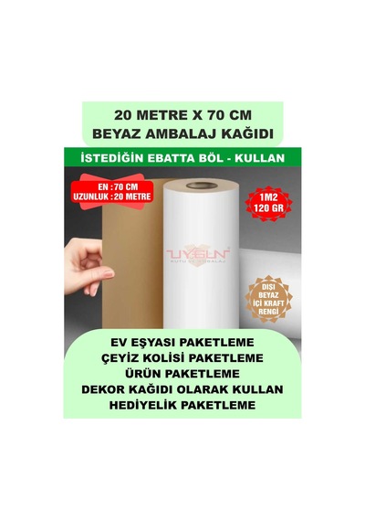 70 Cm X 20 Metre Bobin Beyaz Ambalaj Kağıdı Çift Yönlü, Ev Eşyası, Çeyiz, Hediye, Ürün Paketleme 20 Adet