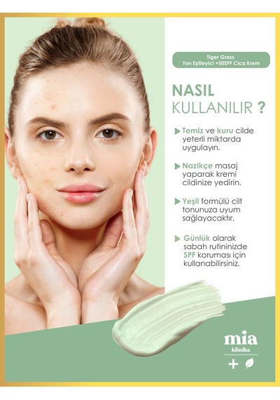 Mia Klinika Tiger Grass Ton Eşitleyici Kızarıklık Karşıtı Cica Krem SPF50 30 ML