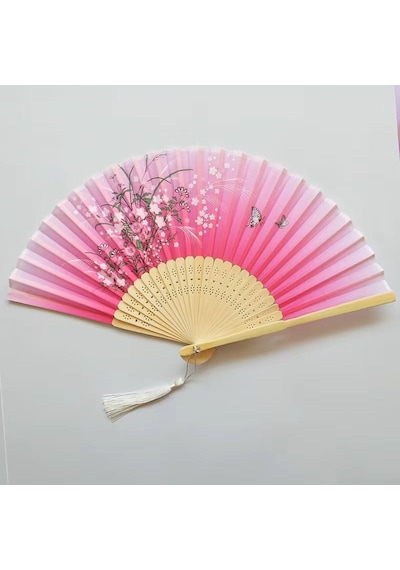 Beluga Yelpaze Bambu Kumaş Serinletici Vintage Pembe Şık Dekorasyon Püsküllü Japon Yelpaze 0297