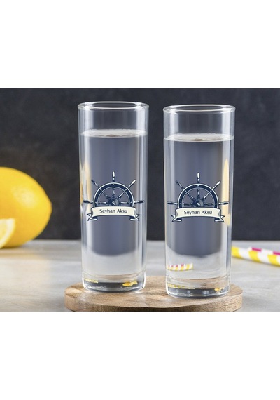 Kişiye Özel Renkli Baskılı Dümen Figürlü İkili Vodka Bardağı-1 Çok Renkli