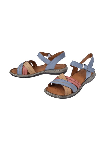 Castle Black Hakiki Deri Comfort Kadın Sandalet Cb-22382 Mavi Multi