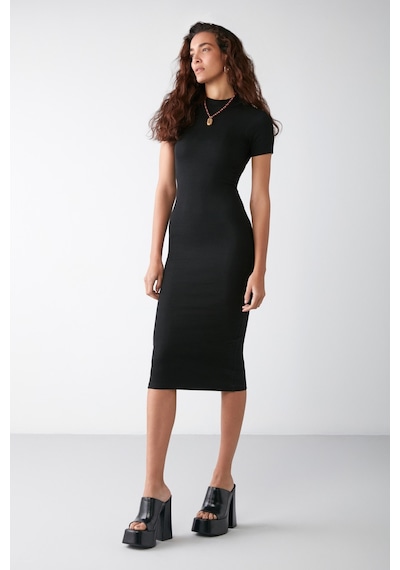 Grımelange Layana Bodycone Slim Fit Siyah Tekli Elbise