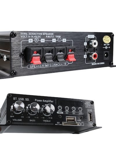 Magicvoice YW-406L12 V 100 W Motosiklet Bluetooth USB/SD 2 Kanal Pazarcı Anfi 154 x 80 x 42 MM