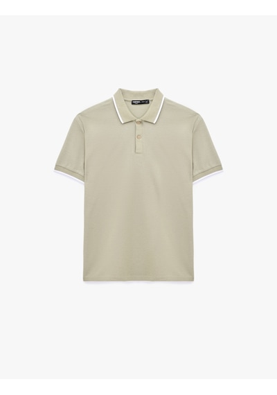 Koton Kısa Kollu Pamuklu Pike Kumaş Düğmeli Polo Yaka Slim Fit Tişört Haki 6sam10294mk