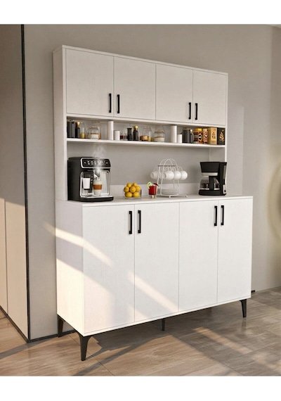 Marbella 8 Kapaklı Çok Amaçlı Kahve Köşesi Dolabı Beyaz Beyaz
