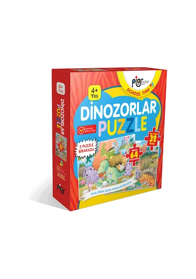 Dinozorlar Puzzle / 64 Parça Puzzle / 2 Puzzle Bir Arada / 4+ Yaş