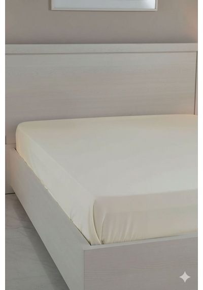 %100 Pamuk Ranforce Premium King Size Lastikli Çarşaf - Krem Krem