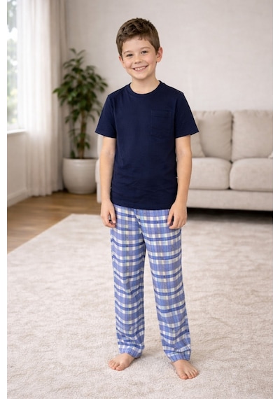Rindahomewear Lacivert Kısa Kol Baba-oğul Cepli Pijama Takım Lacivert-80500