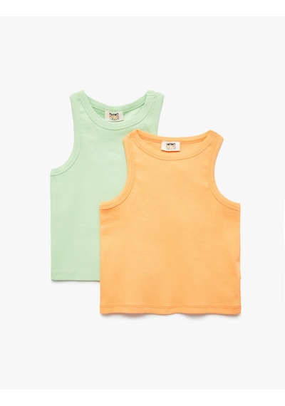 Koton Pamuklu Bisiklet Yaka Fitilli 2'li Basic Atlet Seti Multıcolor 5skg10298ak Mavi