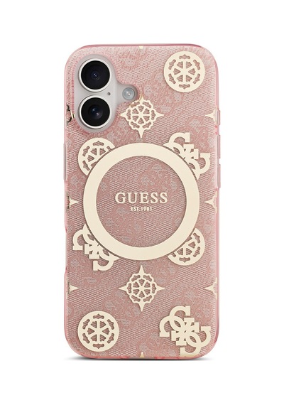 Apple Uyumlu iPhone 17 Kılıf Guess Lisanslı M-safeli Iml Peony Ve 4g Desenli Klasik Logolu Kapak Pembe Pembe