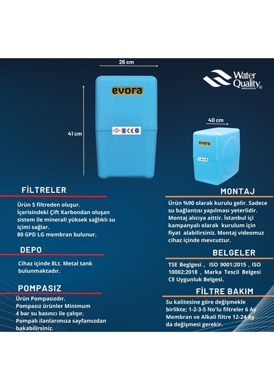 8 LT Metal Tanklı Çift Karbonlu Kapalı Kasa Pompalı Mavi Su Arıtma Cihazı