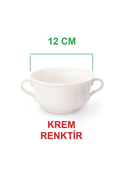 's Krem Renk Çift Kulplu Çorba Kasesi, 12 Cm, 350 Cc, 4 Adet Çok Renkli
