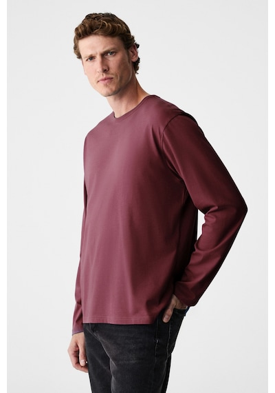 Grimelange Gravs Erkek %100 Pamuklu Yumuşak Kumaşlı Yuvarlak Yakalı Uzun Kollu Bordo T-shirt